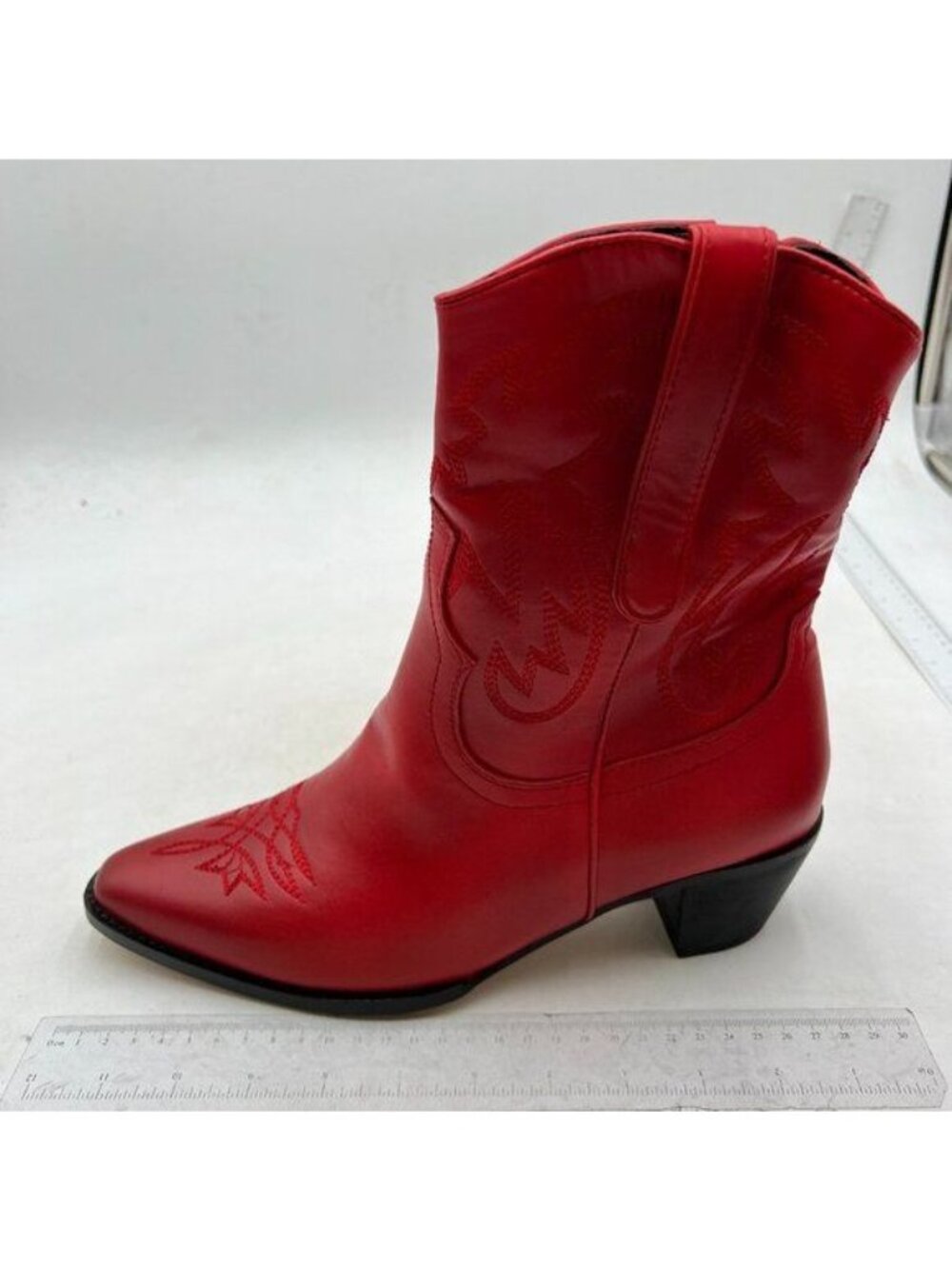 Metallic Embroidered Cowgirl Boots For Women Pointed Toe Western Boots Red Boots